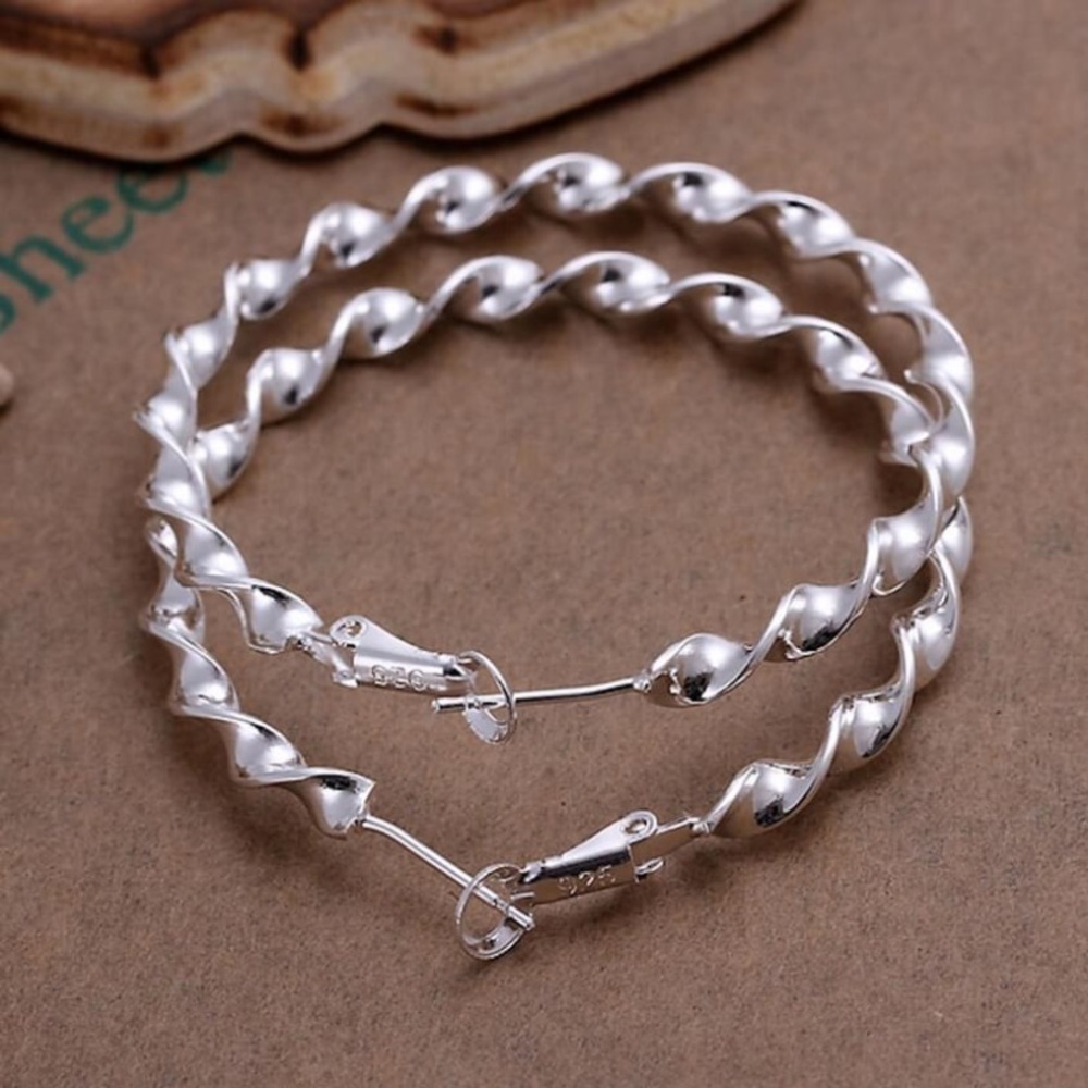 💗 Silver French Rope Hoop Earrings NEW - Picture 3 of 7
